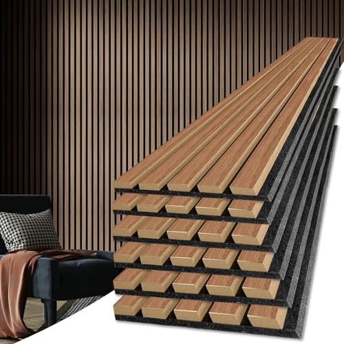 Art3d 6-Piece Wood Slat Acoustic Panels for Stylish Decor and Noise Reduction, 3D Textured Panel for Ceiling and Wall, Walnut